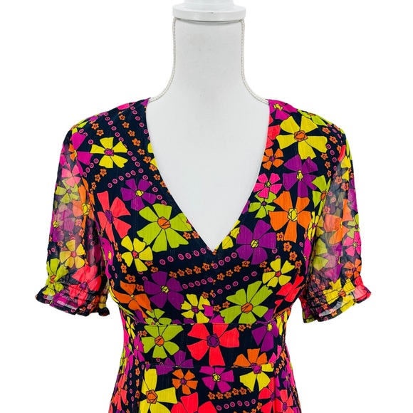 Julie Brown New York Floral Fit and Flare Dress Multicolor Metallic Sz 6 - Picture 2 of 12